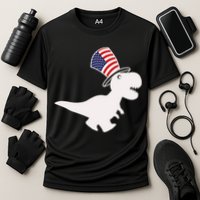 American T-Rex Dinosaur USA Flag Cooling Performance Crew T-Shirt