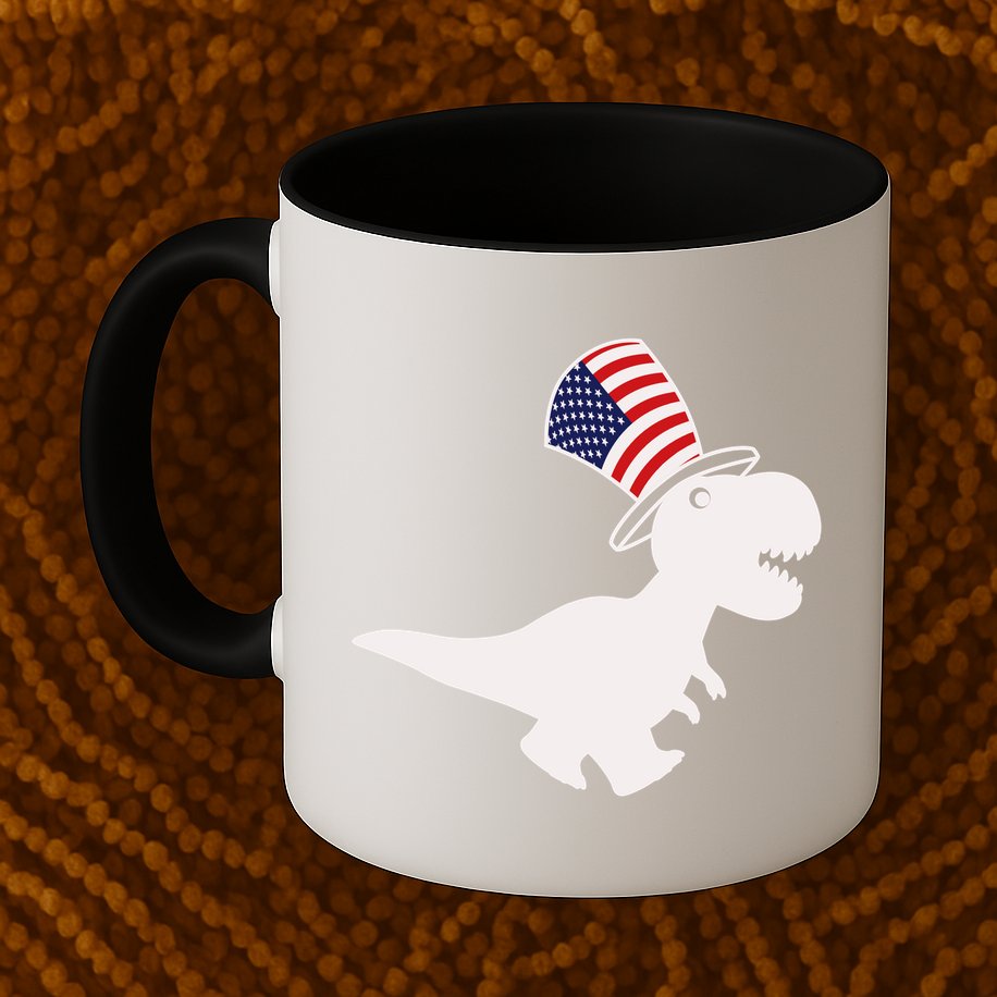 American T-Rex Dinosaur USA Flag Mug