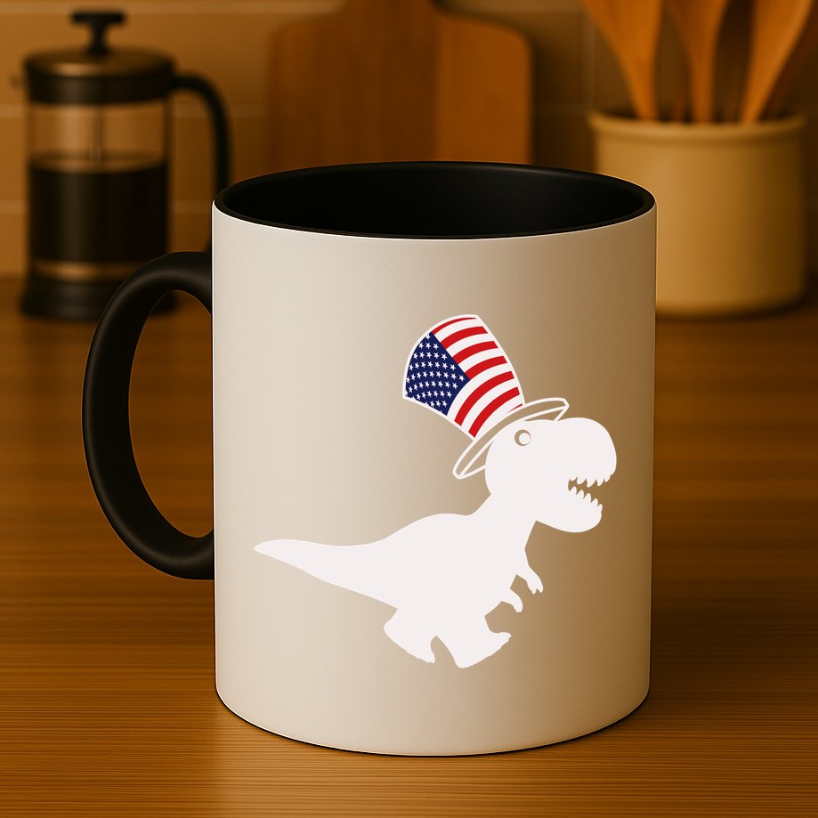 American T-Rex Dinosaur USA Flag Mug