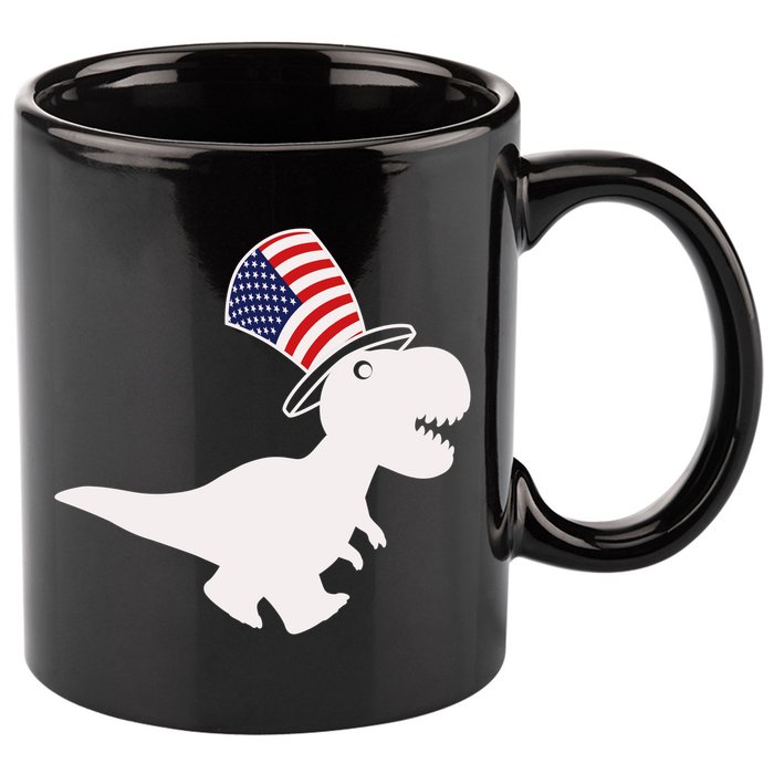 American T-Rex Dinosaur USA Flag 11oz C Handle Ceramic Mug