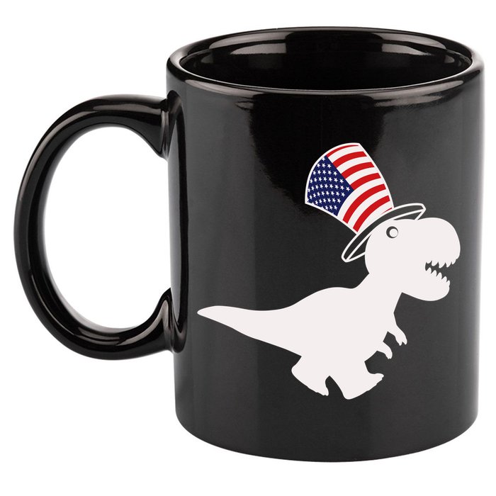 American T-Rex Dinosaur USA Flag 11oz C Handle Ceramic Mug