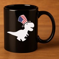 American T-Rex Dinosaur USA Flag 11oz C Handle Ceramic Mug