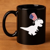 American T-Rex Dinosaur USA Flag 11oz C Handle Ceramic Mug
