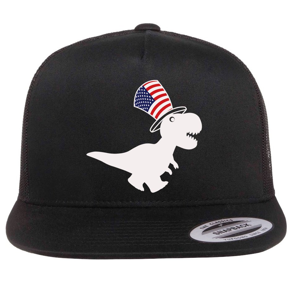 American T-Rex Dinosaur USA Flag Flat Bill Trucker Hat