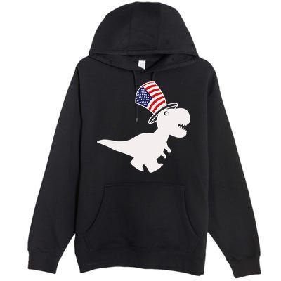 American T-Rex Dinosaur USA Flag Premium Pullover Hoodie