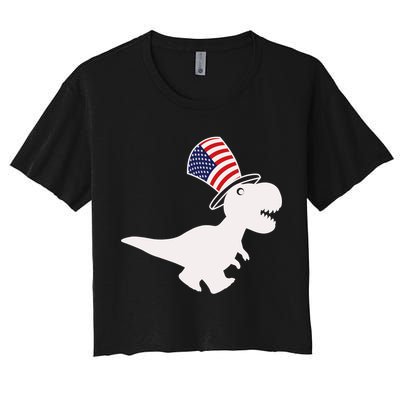 American T-Rex Dinosaur USA Flag Crop Top