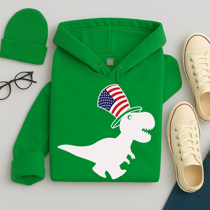American T-Rex Dinosaur USA Flag Hoodie