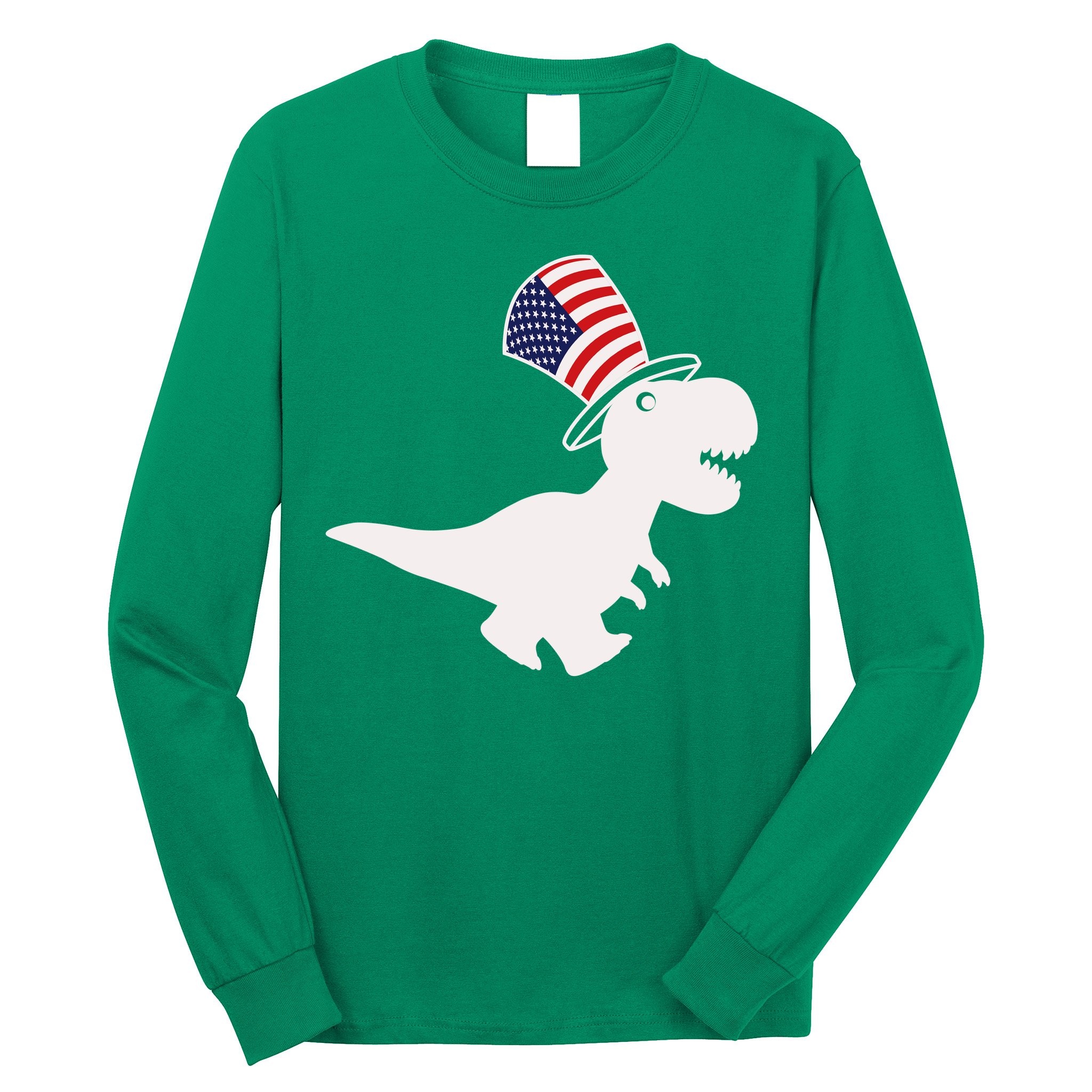 American T-Rex Dinosaur USA Flag Long Sleeve Shirt