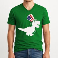American T-Rex Dinosaur USA Flag V-Neck T-Shirt