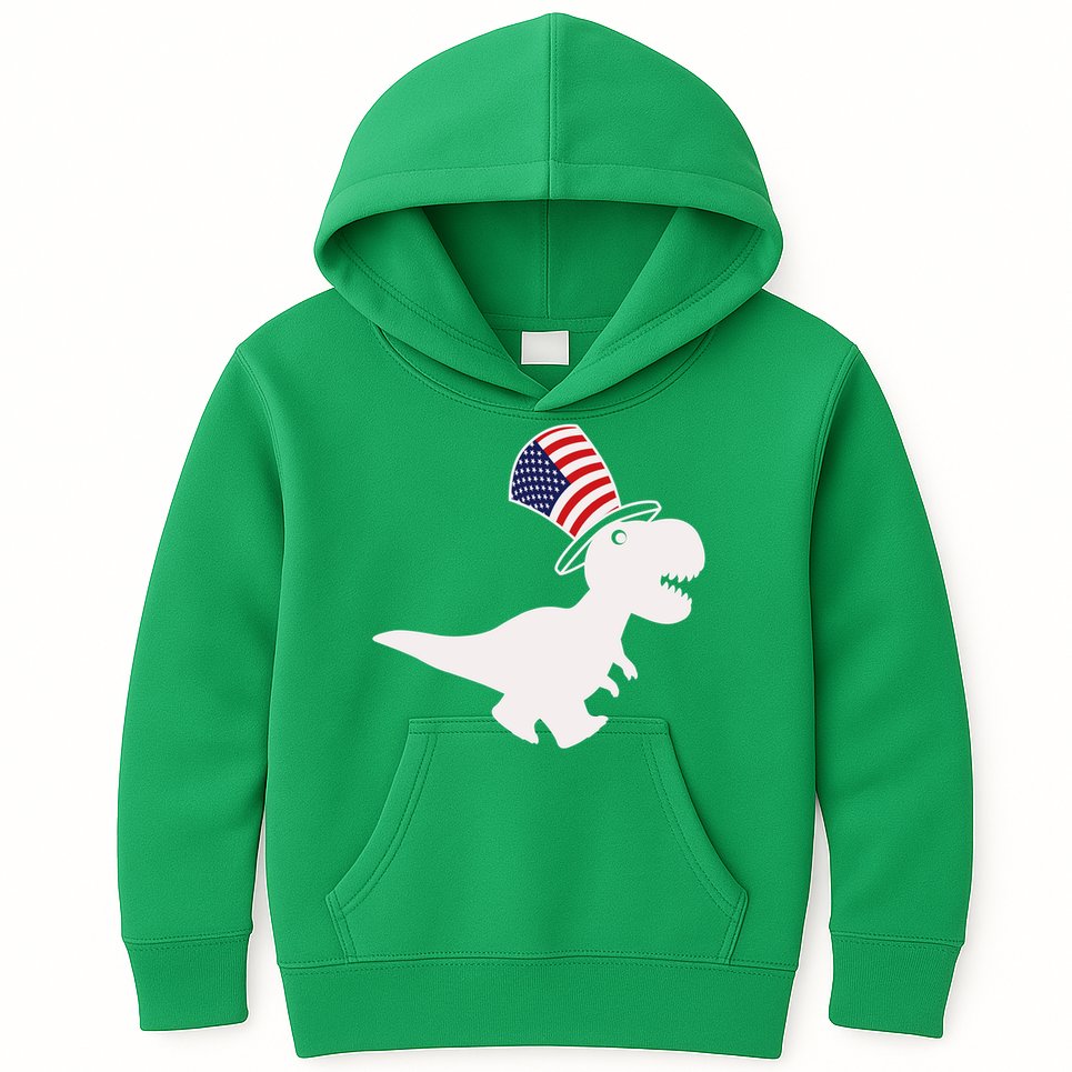 American T-Rex Dinosaur USA Flag Kids Hoodie