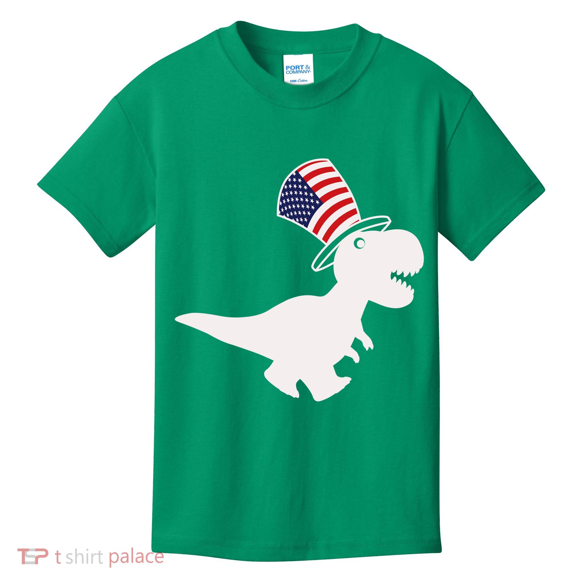 American T-Rex Dinosaur USA Flag Kids T-Shirt