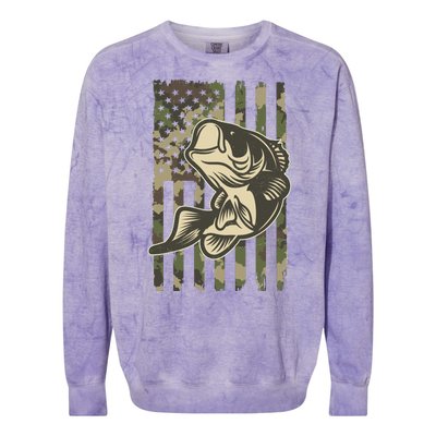 American US Camouflage Flag Bass Fishing Colorblast Crewneck Sweatshirt