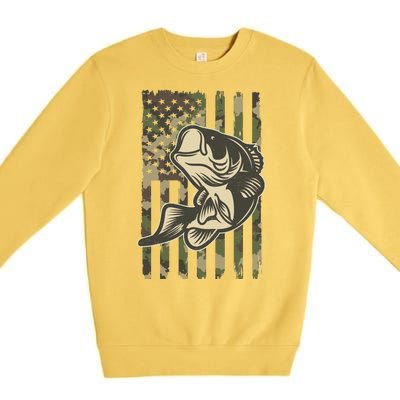 American US Camouflage Flag Bass Fishing Premium Crewneck Sweatshirt