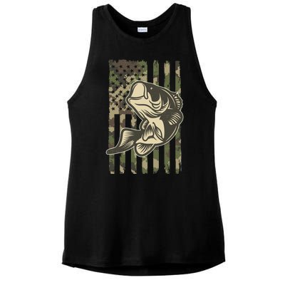 American US Camouflage Flag Bass Fishing Ladies PosiCharge Tri-Blend Wicking Tank