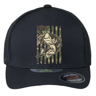 American US Camouflage Flag Bass Fishing Flexfit Unipanel Trucker Cap