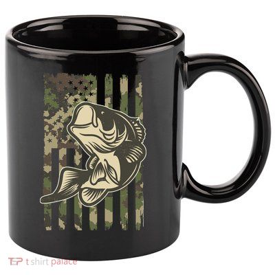 American US Camouflage Flag Bass Fishing 11oz C Handle Ceramic Mug