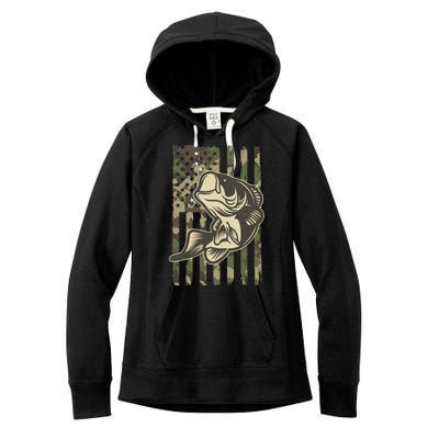 American US Camouflage Flag Bass Fishing Women's Fleece Hoodie