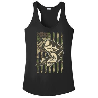 American US Camouflage Flag Bass Fishing Ladies PosiCharge Competitor Racerback Tank