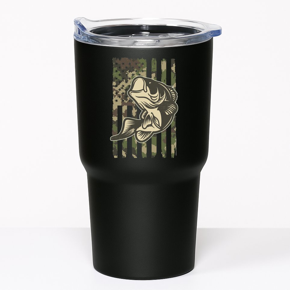 American US Camouflage Flag Bass Fishing Tumbler