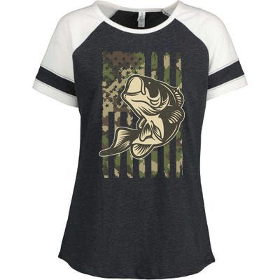 American US Camouflage Flag Bass Fishing Enza Ladies Jersey Colorblock Tee