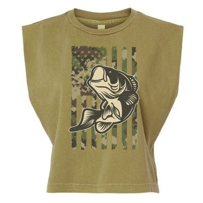 American US Camouflage Flag Bass Fishing Garment-Dyed Women's Muscle Tee