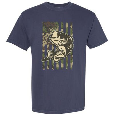 American US Camouflage Flag Bass Fishing Garment-Dyed Heavyweight T-Shirt