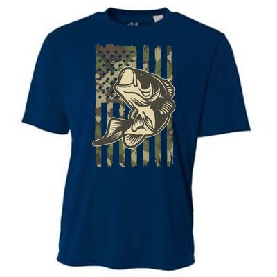 American US Camouflage Flag Bass Fishing Cooling Performance Crew T-Shirt