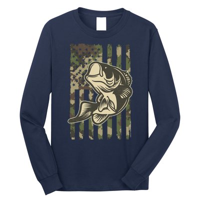 American US Camouflage Flag Bass Fishing Long Sleeve Shirt