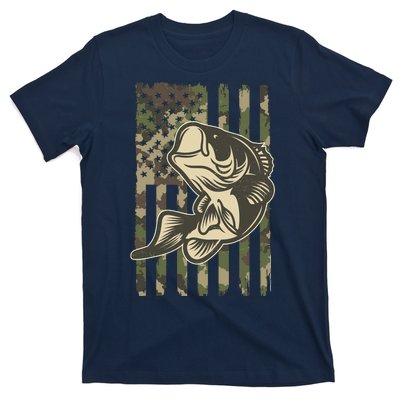 American US Camouflage Flag Bass Fishing T-Shirt