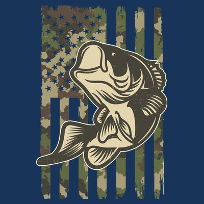 American US Camouflage Flag Bass Fishing T-Shirt