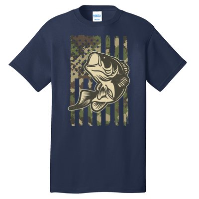 American US Camouflage Flag Bass Fishing Tall T-Shirt