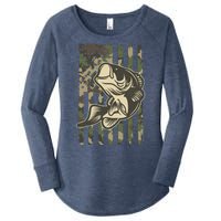 American US Camouflage Flag Bass Fishing Women's Perfect Tri Tunic Long Sleeve Shirt