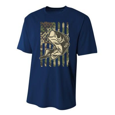 American US Camouflage Flag Bass Fishing Performance Sprint T-Shirt