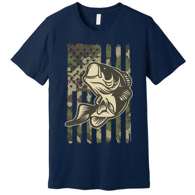 American US Camouflage Flag Bass Fishing Premium T-Shirt