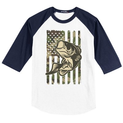 American US Camouflage Flag Bass Fishing Baseball Sleeve Shirt