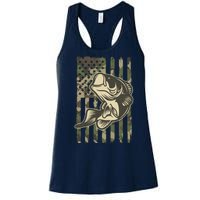 American US Camouflage Flag Bass Fishing Women's Racerback Tank