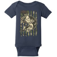 American US Camouflage Flag Bass Fishing Baby Bodysuit