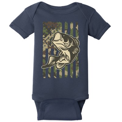 American US Camouflage Flag Bass Fishing Baby Bodysuit