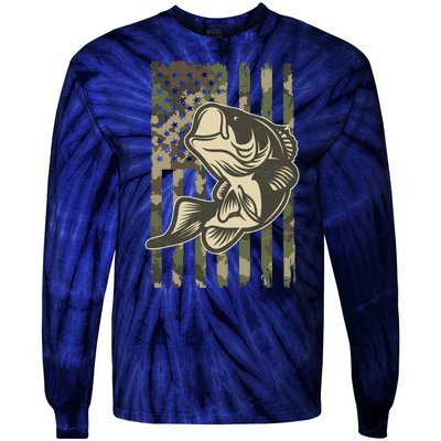 American US Camouflage Flag Bass Fishing Tie-Dye Long Sleeve Shirt