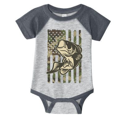 American US Camouflage Flag Bass Fishing Infant Baby Jersey Bodysuit