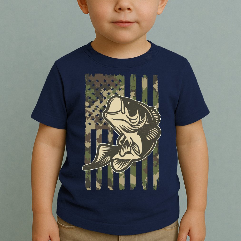 American US Camouflage Flag Bass Fishing Toddler T-Shirt
