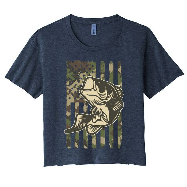 American US Camouflage Flag Bass Fishing Crop Top