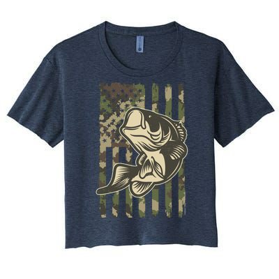 American US Camouflage Flag Bass Fishing Women's Crop Top Tee