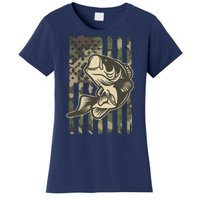 American US Camouflage Flag Bass Fishing Women's T-Shirt