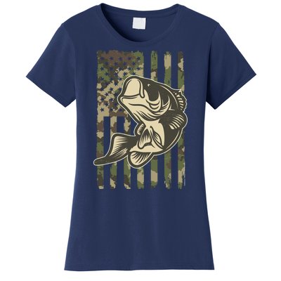 American US Camouflage Flag Bass Fishing Women's T-Shirt