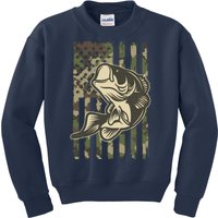 American US Camouflage Flag Bass Fishing Kids Sweatshirt