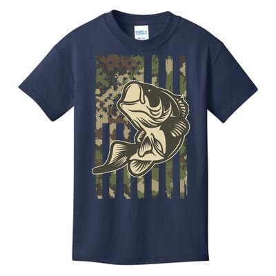 American US Camouflage Flag Bass Fishing Kids T-Shirt