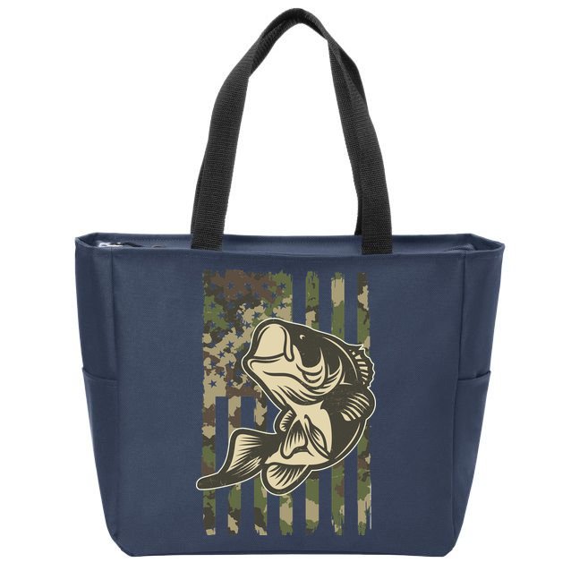 American US Camouflage Flag Bass Fishing Zip Tote Bag