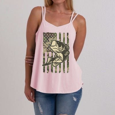 American US Camouflage Flag Bass Fishing Women's Strappy Tank