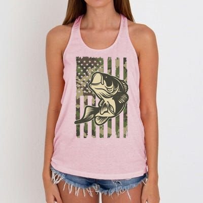 American US Camouflage Flag Bass Fishing Women's Knotted Racerback Tank